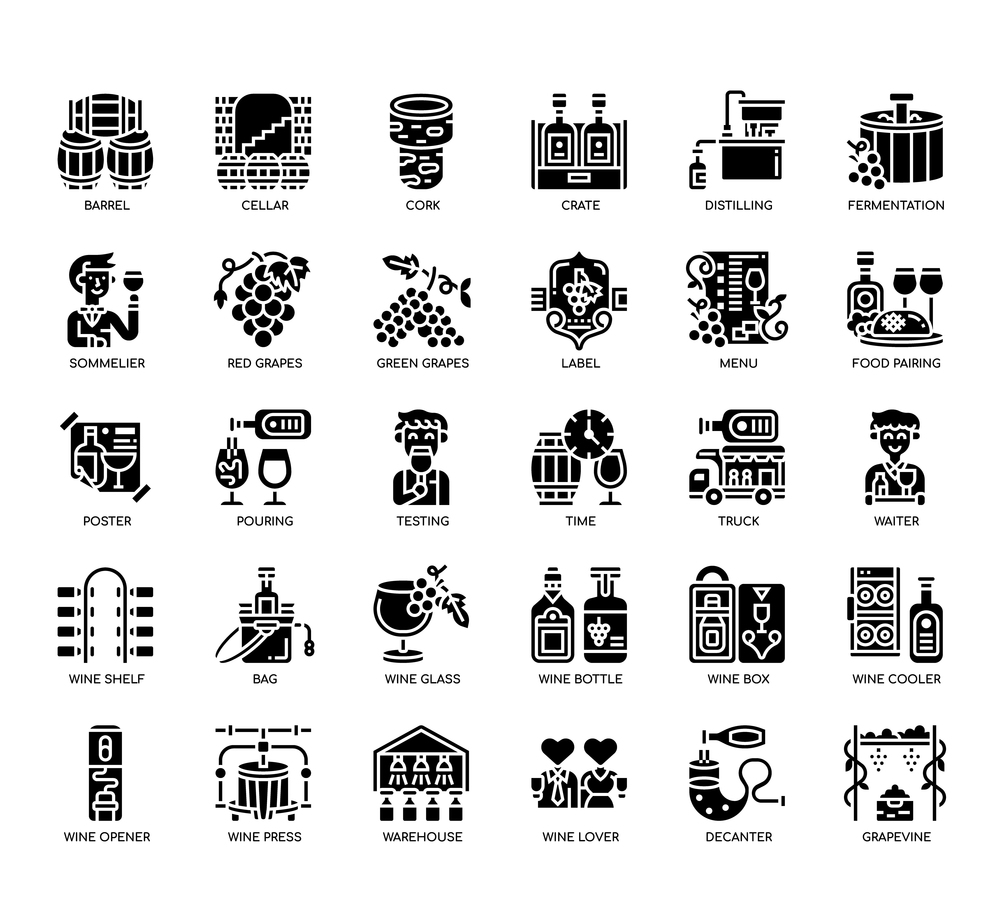 Set of Wine thin line icons for any web and app project.