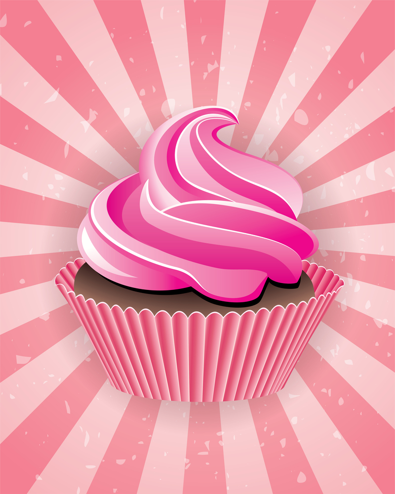 vector pink cupcake on retro background eps10
