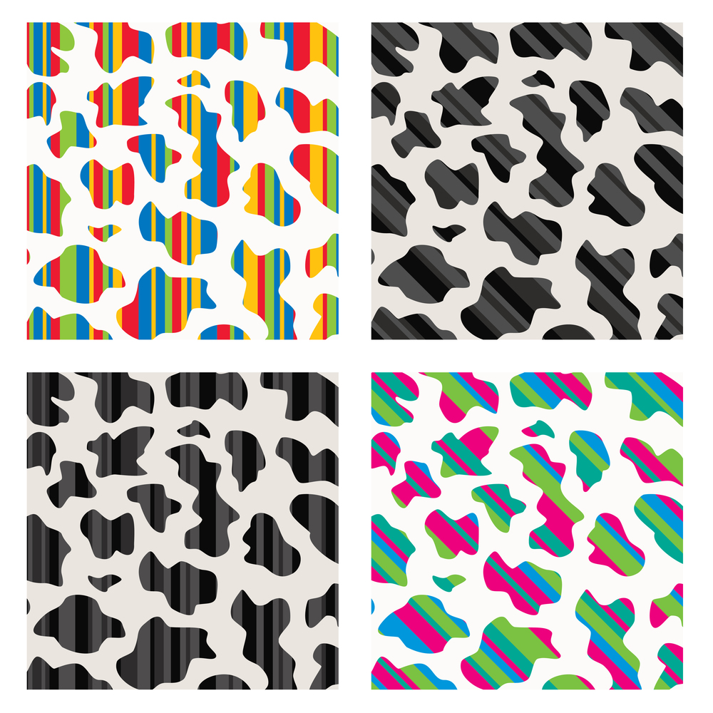 vector set of abstract colorful cow skin texture