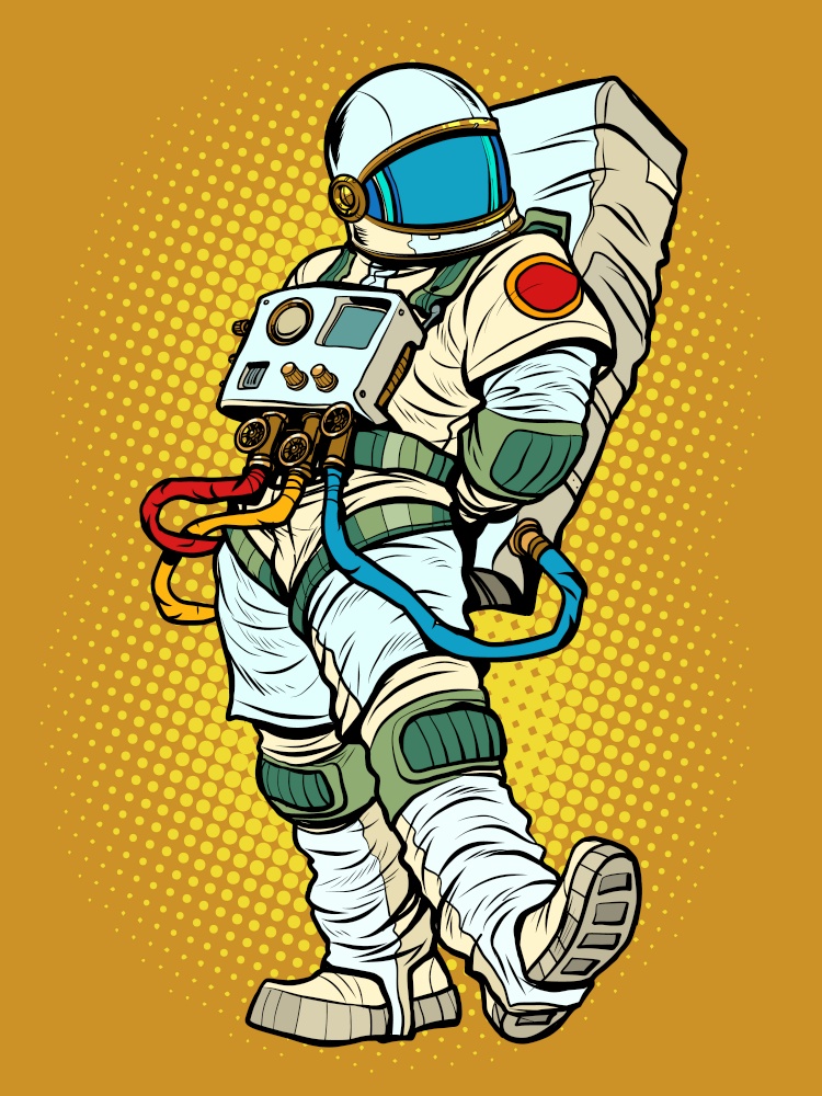 Charismatic smug handsome The characteristic emotional pose of a astronaut man. Pop Art Retro Vector Illustration Kitf Vintage 50s 60s Style. Charismatic smug handsome The characteristic emotional pose of a astronaut man