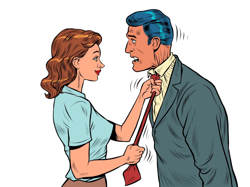 the wife ties her husband tie, the family. Morning man is going to work. Pop art retro vector illustration 50s 60 vintage kitsch style. the wife ties her husbands tie, the family. Morning man is going to work