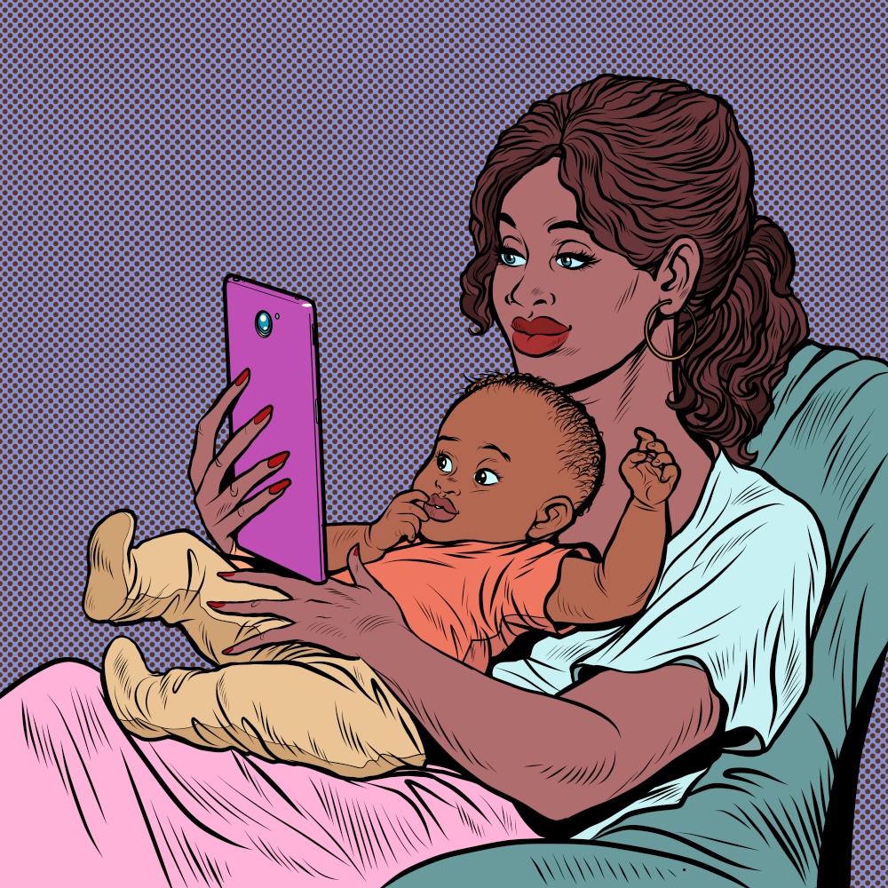 african Mother and child, homework and motherhood. Love and care. Pop art Retro vector Illustration 50s 60s Vintage kitsch style. african Mother and child, homework and motherhood. Love and care