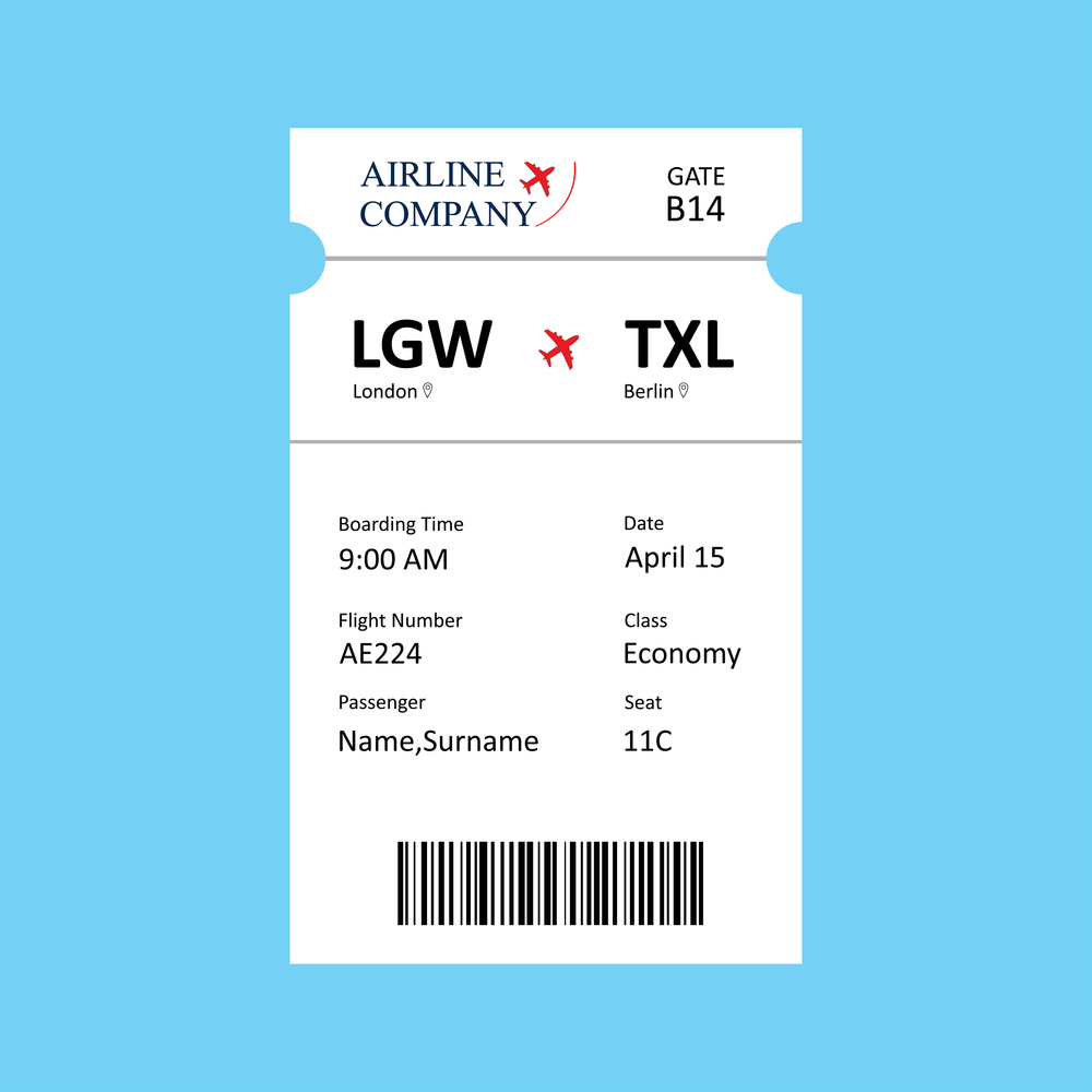 Airline boarding pass, ticket template with QR code.Flat vector illustration