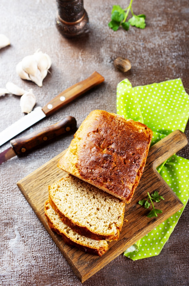 homemade bread on wooden board, fresh bread