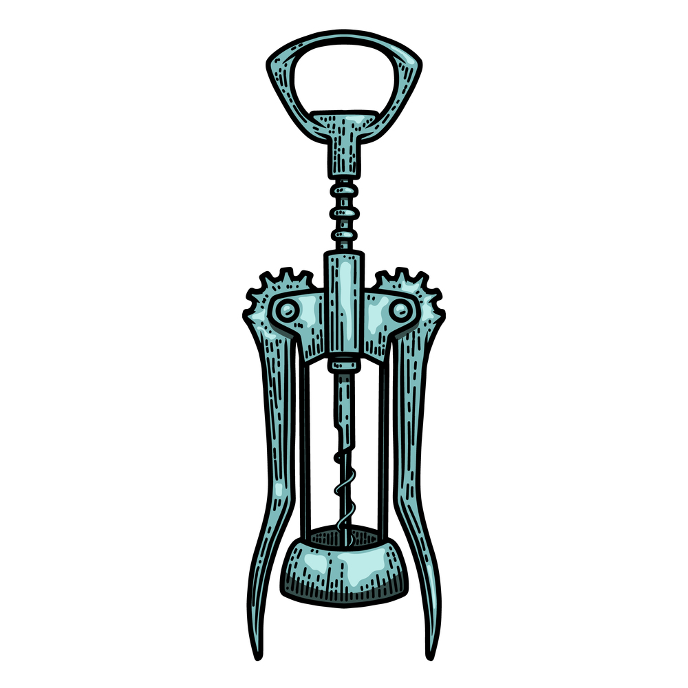 Illustration of corkscrew in engraving style. Design element for poster, card, banner, sign. Vector illustration