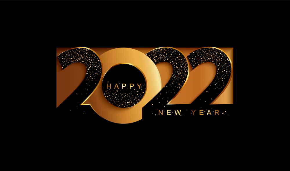 Happy 2022 new year golden papercut banner in paper style with shimmer for your seasonal holidays flyers, greetings and invitations, christmas themed congratulations and cards. Vector illustration.. 2022 new year golden paper cut banner.