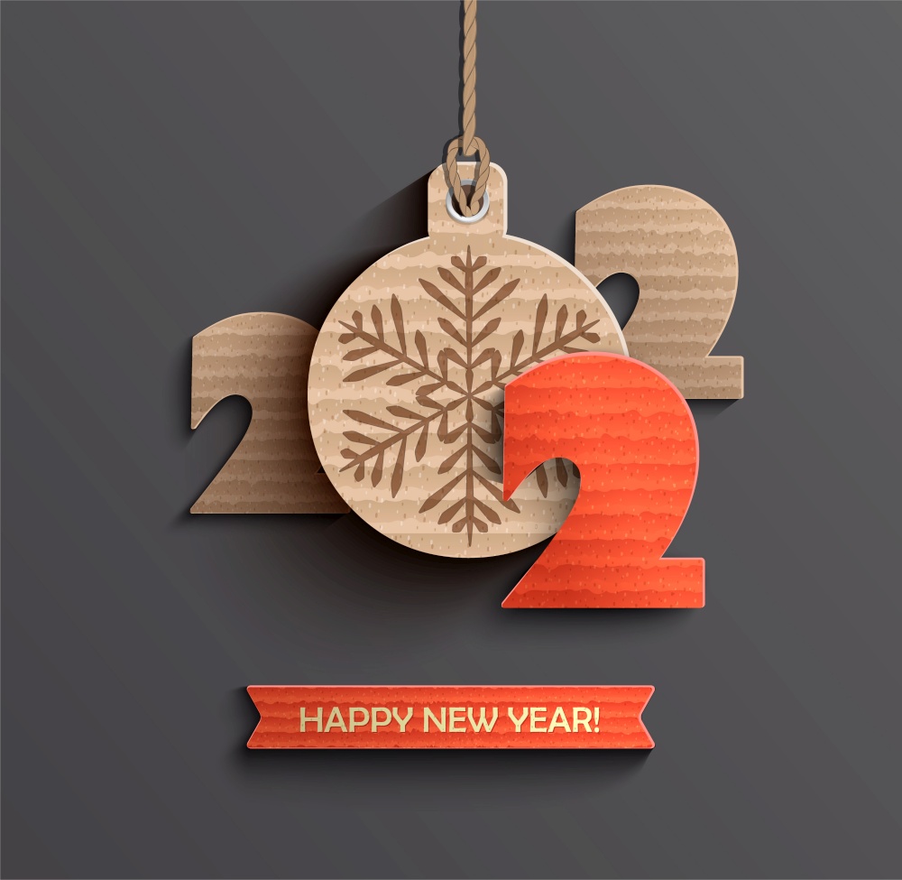 Modern creative card for happy 2022 new year, paper design. Perfect template for presentations, flyers and banners, leaflets, postcards and posters, brochures, greetings. Vector illustration.. Modern Happy New Year 2022 paper design.