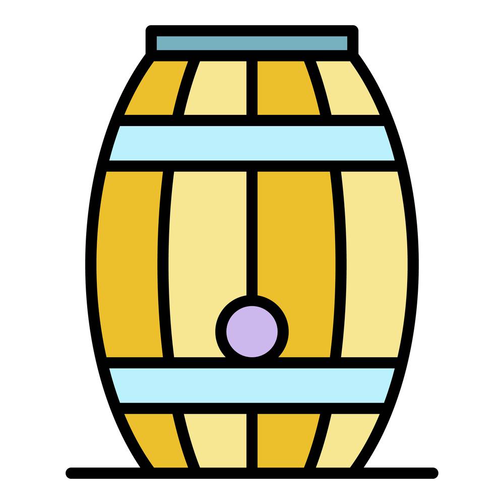 Wood whiskey barrel icon. Outline wood whiskey barrel vector icon color flat isolated on white. Wood whiskey barrel icon color outline vector