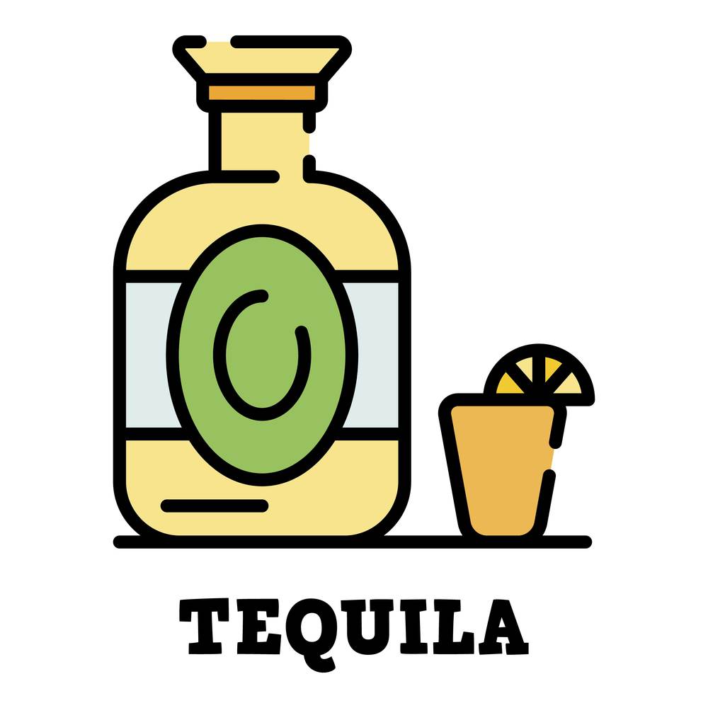 Tequila bottle icon. Outline tequila bottle vector icon color flat isolated. Tequila bottle icon color outline vector