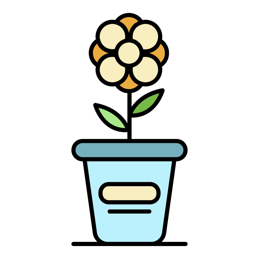 Flower pot icon. Outline flower pot vector icon color flat isolated. Flower pot icon color outline vector