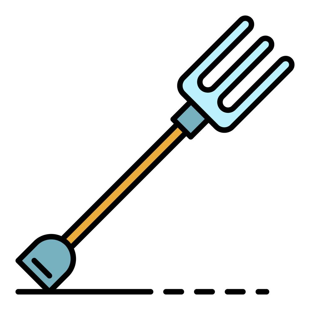 Garden fork icon. Outline garden fork vector icon color flat isolated. Garden fork icon color outline vector
