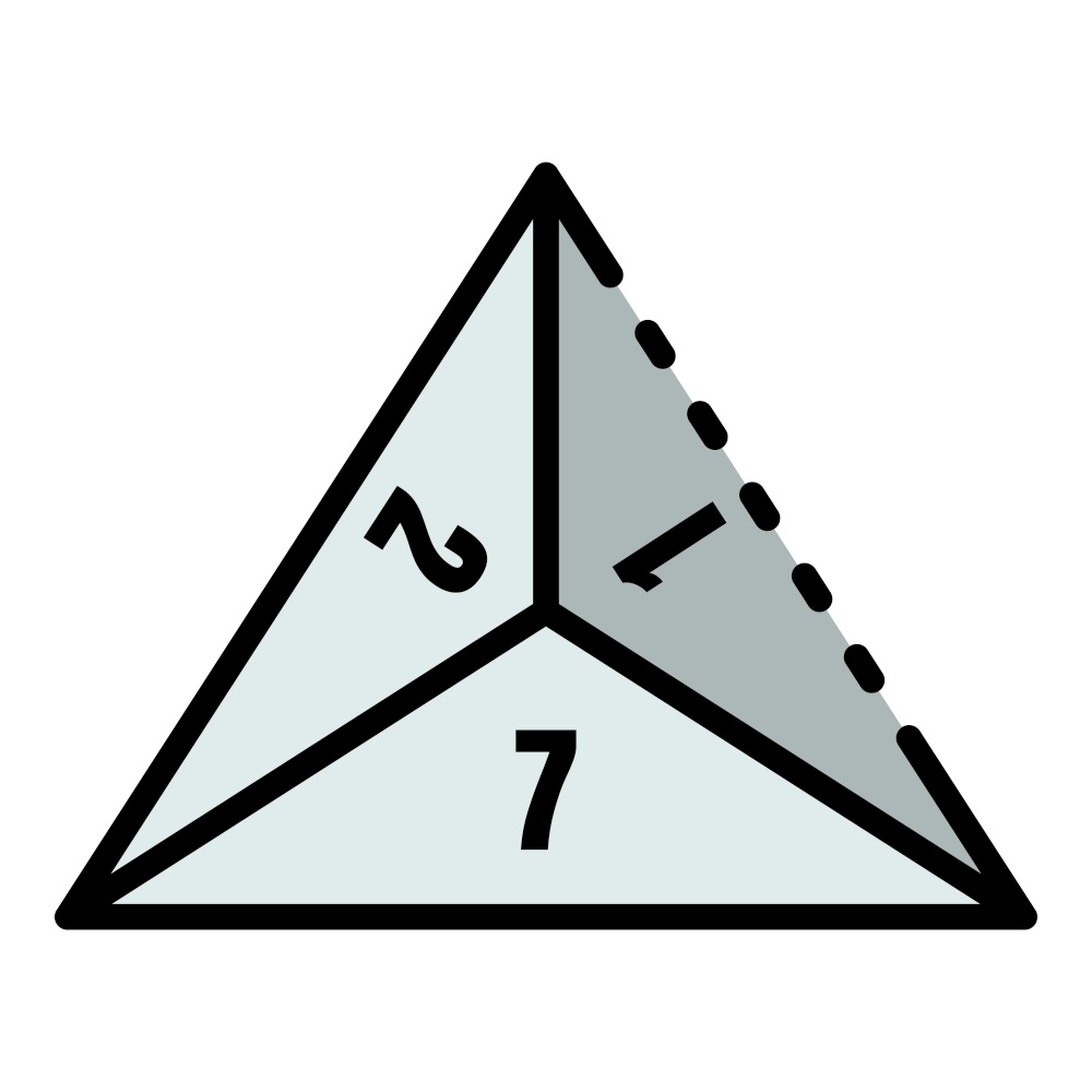 Pyramid dice icon. Outline pyramid dicevector icon color flat isolated. Pyramid dice icon color outline vector