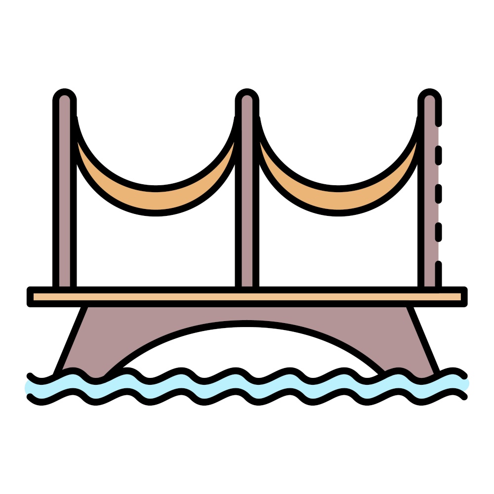 River bridge icon. Outline river bridge vector icon color flat isolated. River bridge icon color outline vector