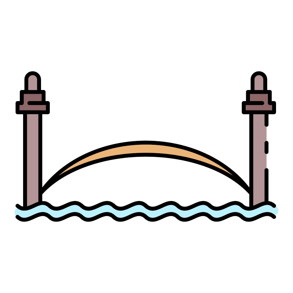 River city bridge icon. Outline river city bridge vector icon color flat isolated. River city bridge icon color outline vector