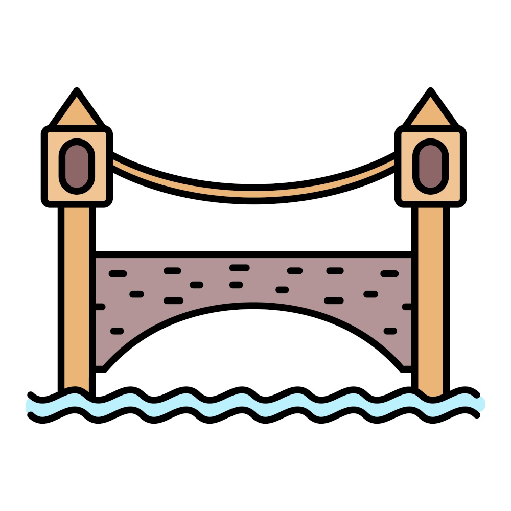 Brick bridge icon. Outline brick bridge vector icon color flat isolated. Brick bridge icon color outline vector