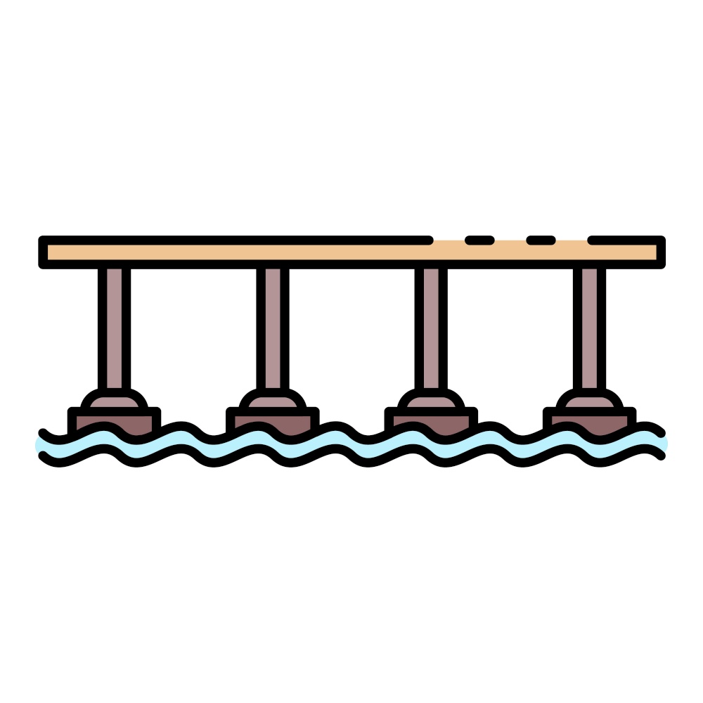 Pillar bridge icon. Outline pillar bridge vector icon color flat isolated. Pillar bridge icon color outline vector