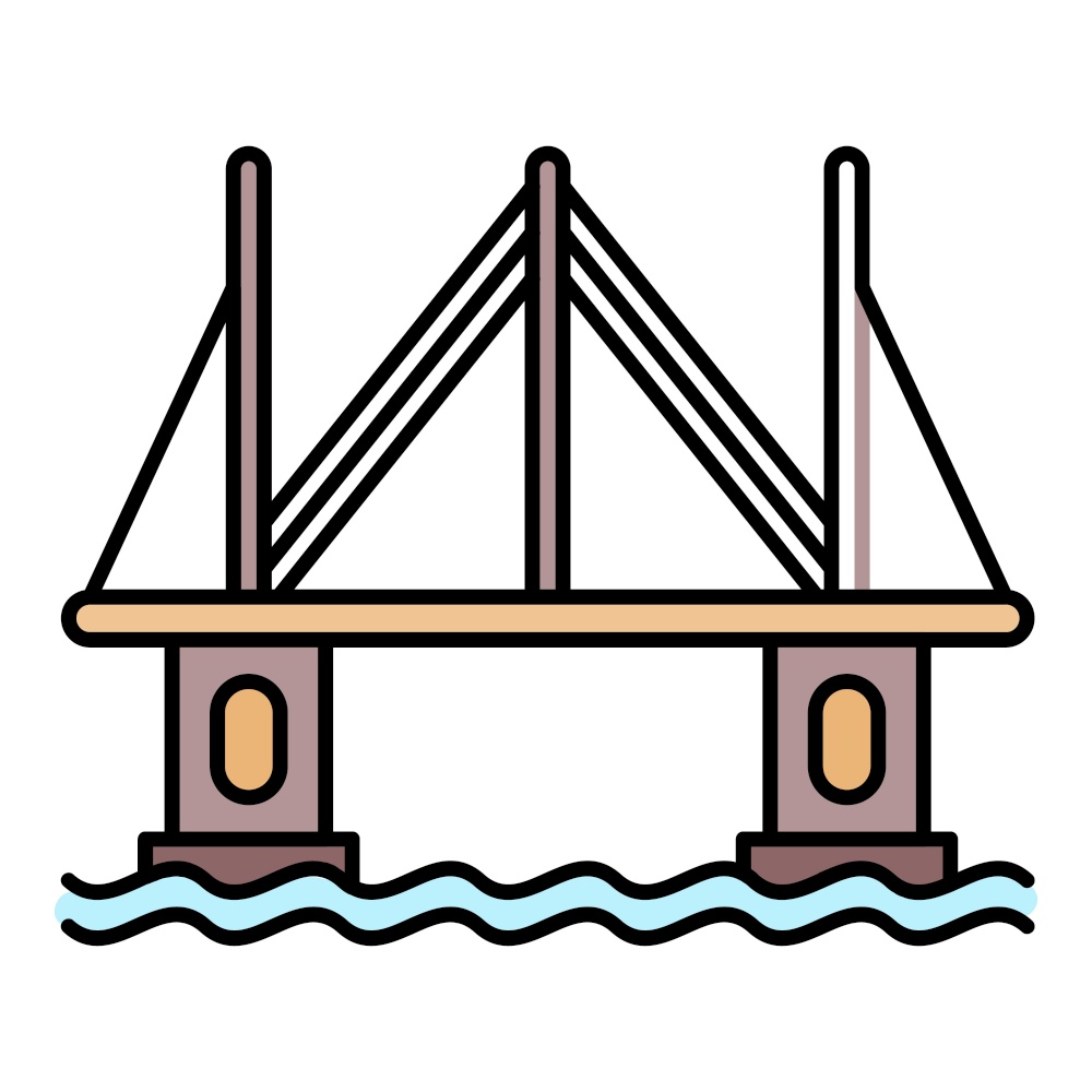 Modern city bridge icon. Outline modern city bridge vector icon color flat isolated. Modern city bridge icon color outline vector