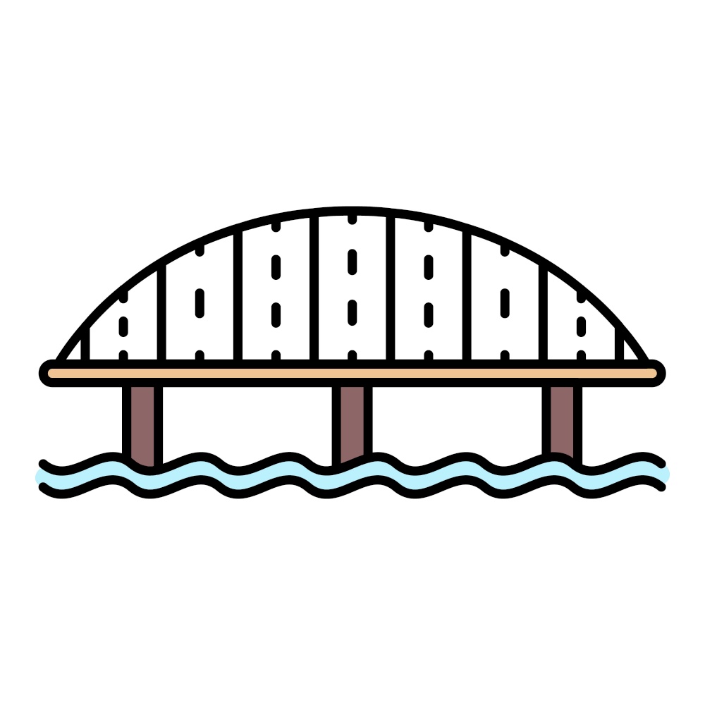 Highway bridge icon. Outline highway bridge vector icon color flat isolated. Highway bridge icon color outline vector