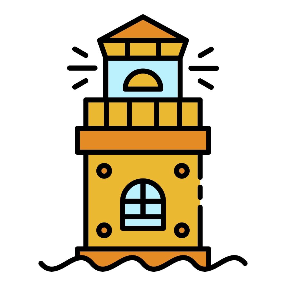 Ocean lighthouse icon. Outline ocean lighthouse vector icon color flat isolated. Ocean lighthouse icon color outline vector