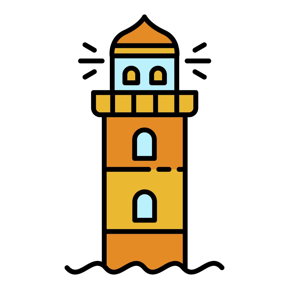 Marine lighthouse icon. Outline marine lighthouse vector icon color flat isolated. Marine lighthouse icon color outline vector