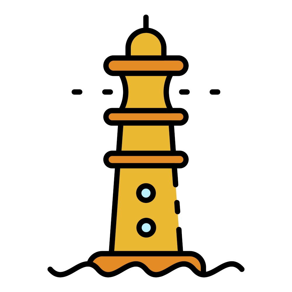 Sea lighthouse icon. Outline sea lighthouse vector icon color flat isolated. Sea lighthouse icon color outline vector