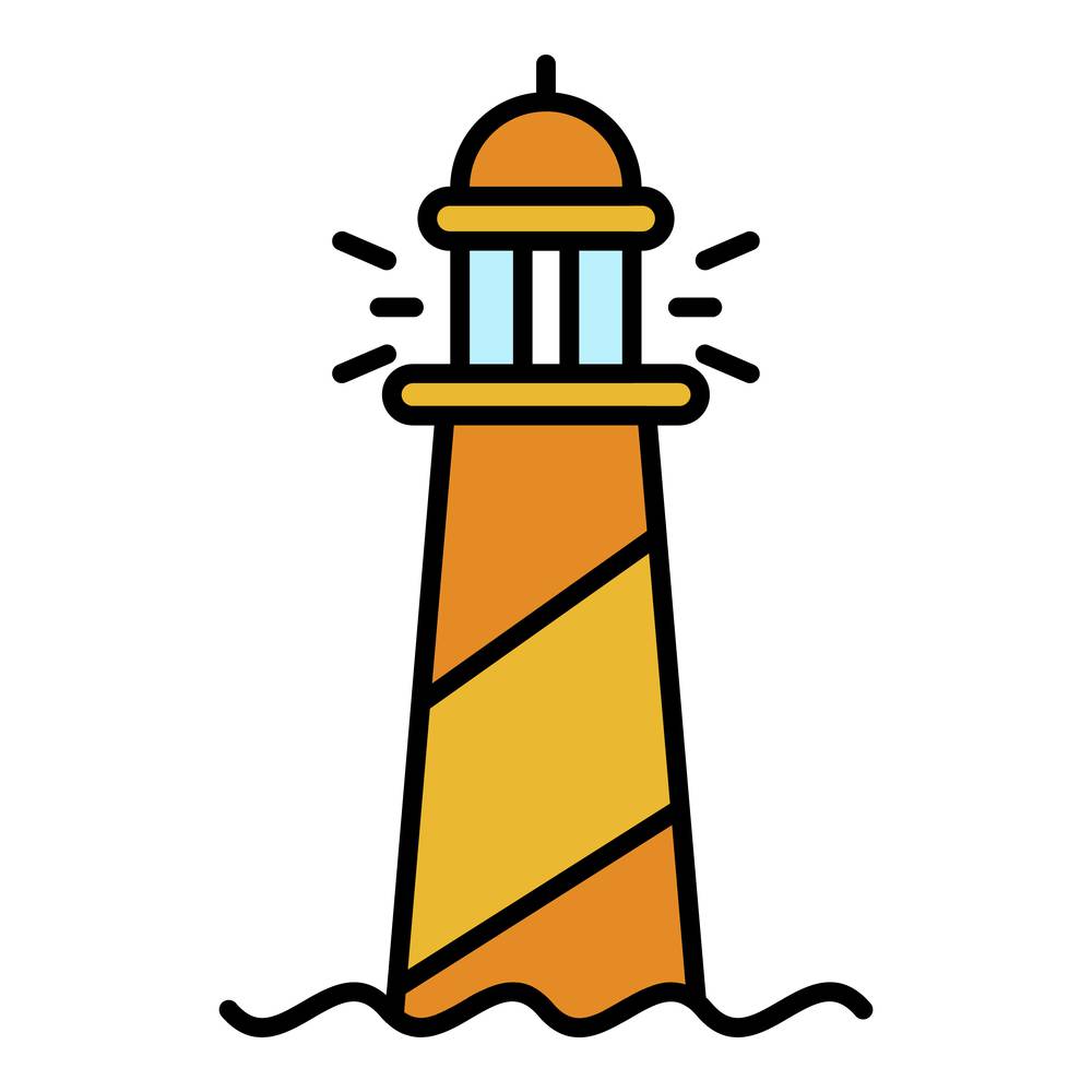 Striped lighthouse icon. Outline striped lighthouse vector icon color flat isolated. Striped lighthouse icon color outline vector