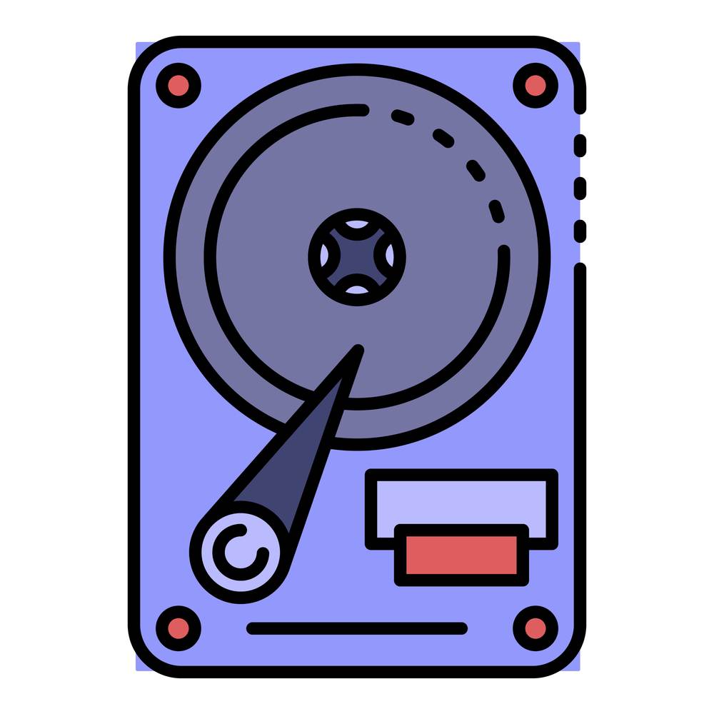 Hard disk drive icon. Outline hard disk drive vector icon color flat isolated. Hard disk drive icon color outline vector