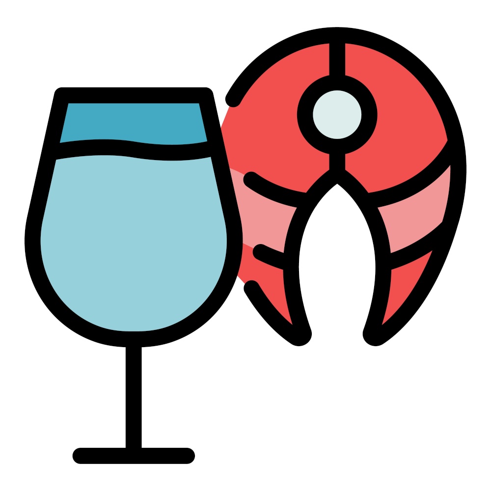 Wine and fish icon. Outline wine and fish vector icon color flat isolated. Wine and fish icon color outline vector