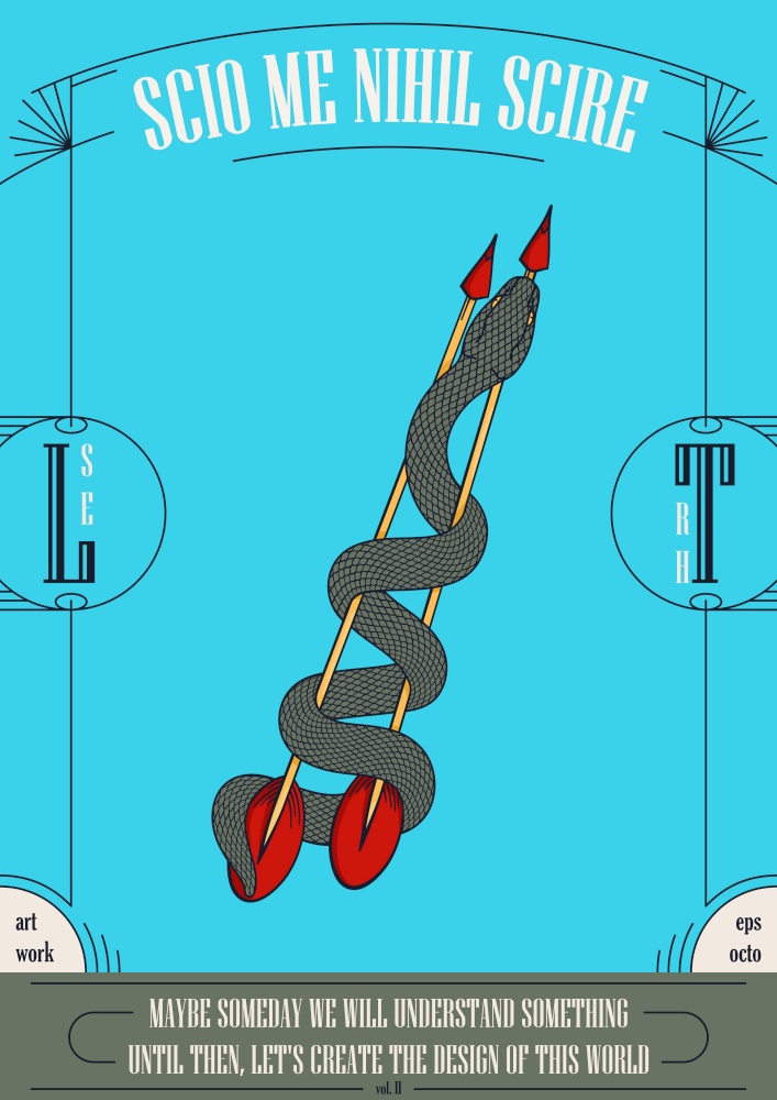 Snake entwines two arrows. Mystical retro card. Symbol of deception and danger. Ready design elements for print, tattoo, t-shirt, web or other concepts. Vector graphics. Snake entwines two arrows. Mystical retro card. Symbol of deception and danger. Ready design elements for print, tattoo, t-shirt, web or other concepts. Vector template