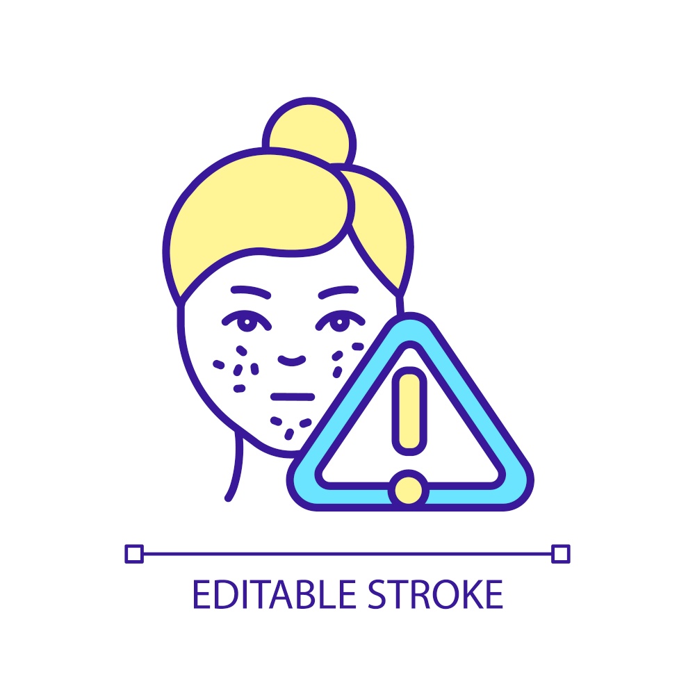 Facial skin problem prevention RGB color icon. Enlarged pores and acne. Skincare routine. Isolated vector illustration. Simple filled line drawing. Editable stroke. Arial font used. Facial skin problem prevention RGB color icon