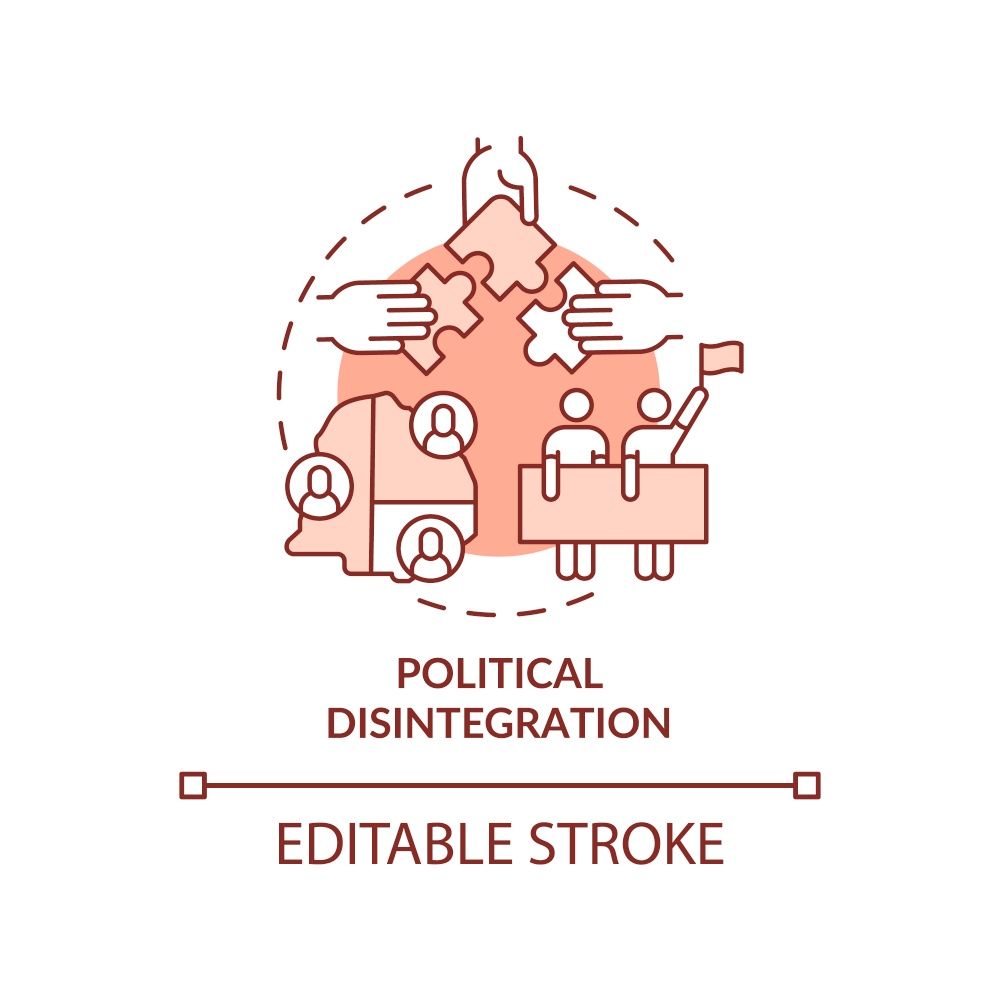 Political disintegration terracotta concept icon. Armed hostilities result abstract idea thin line illustration. Isolated outline drawing. Editable stroke. Arial, Myriad Pro-Bold fonts used. Political disintegration terracotta concept icon