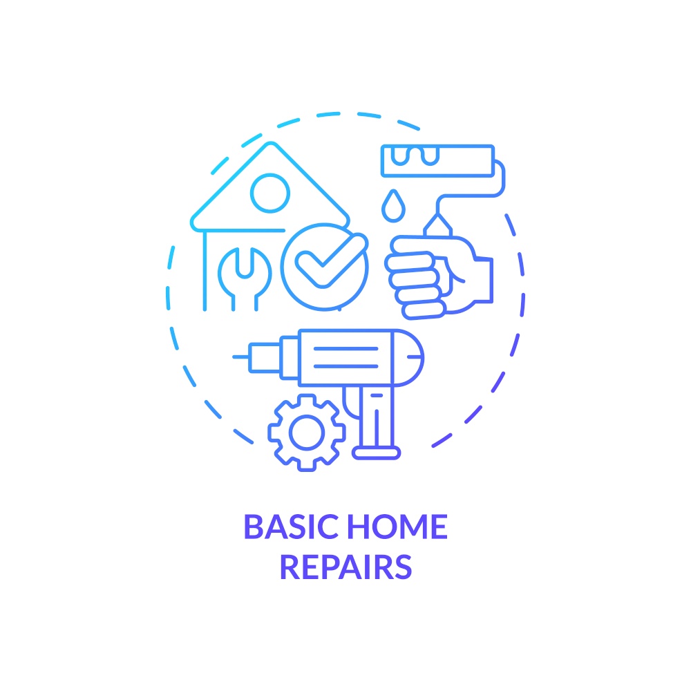Basic home repairs blue gradient concept icon. Important life skill abstract idea thin line illustration. Home improvement. DIY project. Isolated outline drawing. Myriad Pro-Bold font used. Basic home repairs blue gradient concept icon