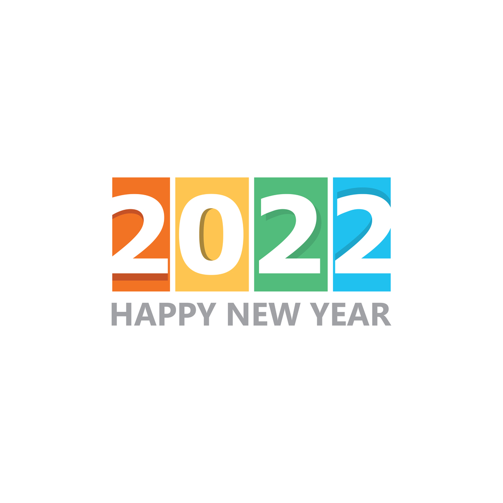 Happy New Year 2022 text design. Cover of business diary for 2022 with wishes. Brochure design template  card  banner. Vector illustration. Isolated on white background.
