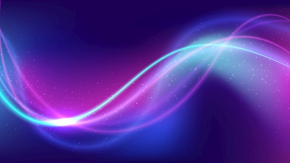 Abstract technology concept blue and pink wave with particles on vibrant color gradient background. Vector illustration