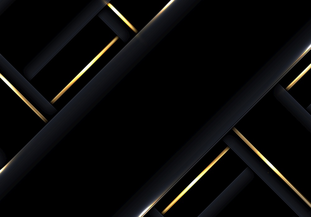 Abstract background luxury 3D black weave stripes with glowing golden lines paper cut style. you can use for business template, presentation, banner, etc. Vector illustration