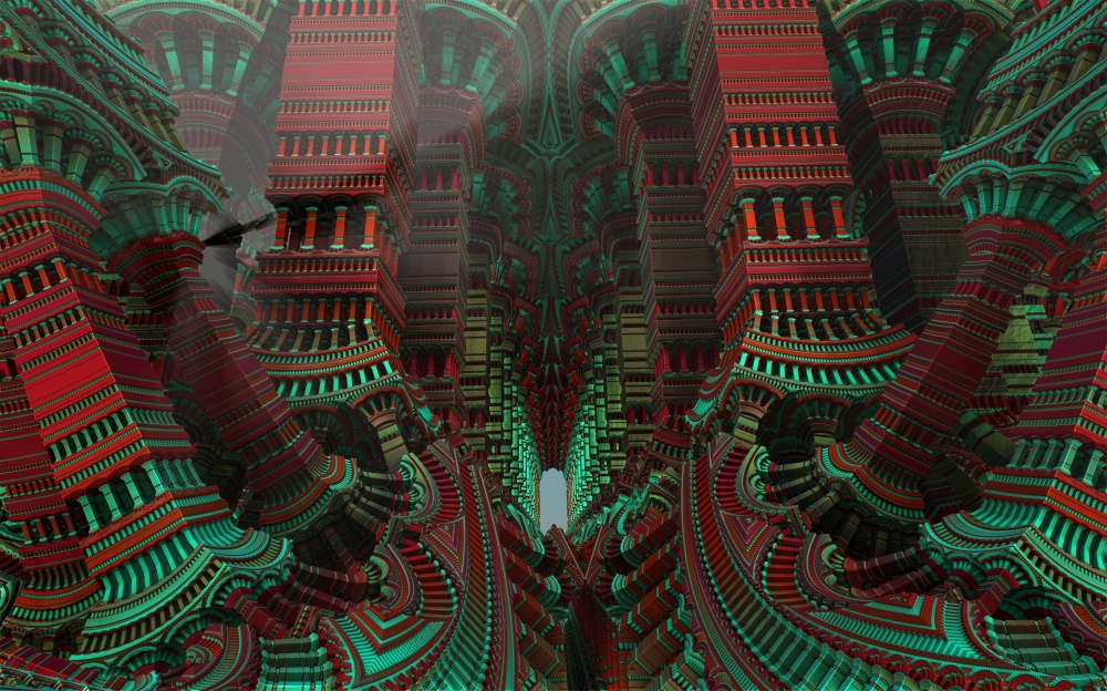Abstract Computer generated Fractal design. 3D Aliens Illustration of a Beautiful infinite mathematical mandelbrot set fractal red green castle.. 3D Illustration of a Beautiful infinite mathematical mandelbrot set fractal.