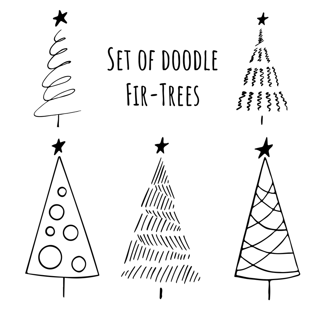 Set of Hand drawn stylized christmas trees in doodle style. Stock vector illustration.. Set of Hand drawn stylized christmas trees in doodle style. Stock vector illustration