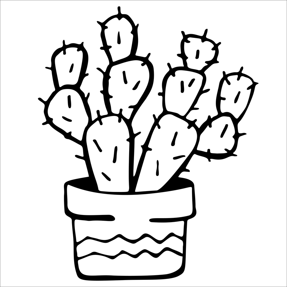 Cute hand drawn doodle vector cactuse in the pot.. Cute hand drawn vector cactuse in the pot