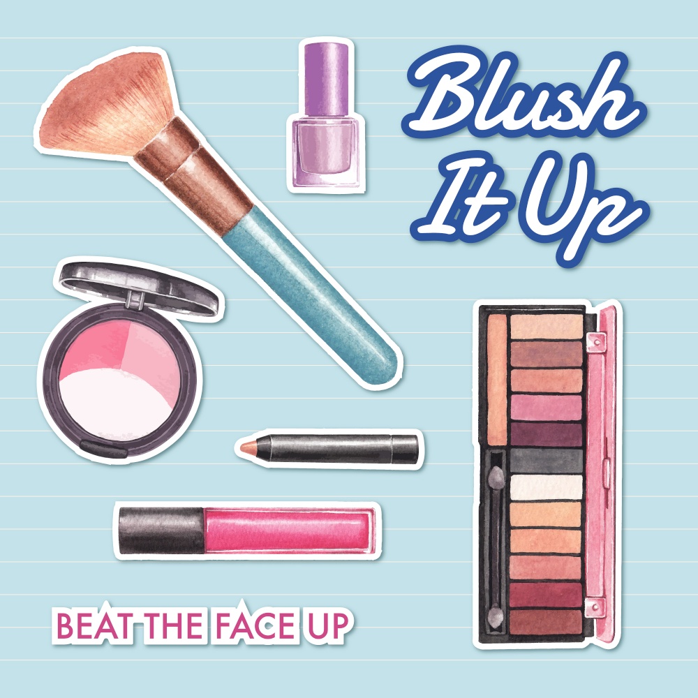 Sticker with makeup concept design for advertise and marketing watercolor vector illustration.