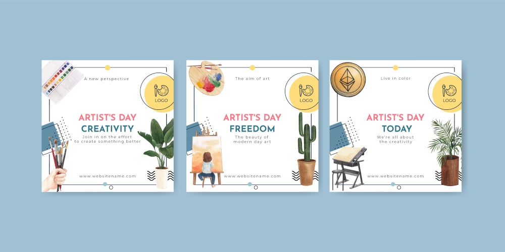 Banner template with international artists day concept,watercolor style