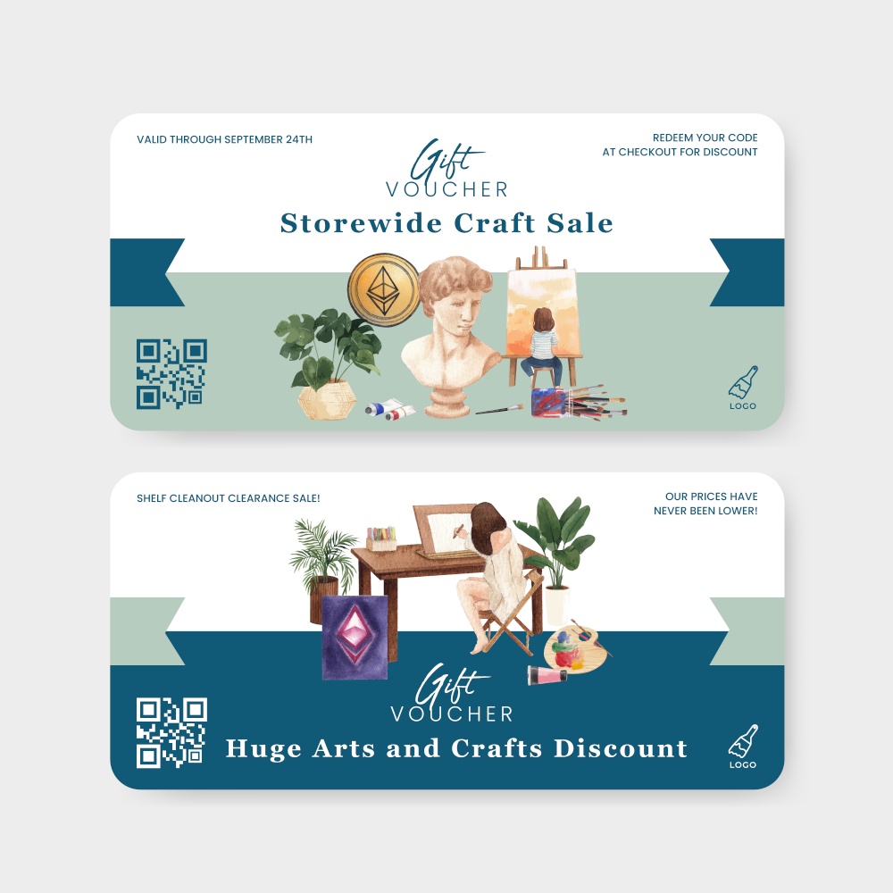 Voucher template with international artists day concept,watercolor style