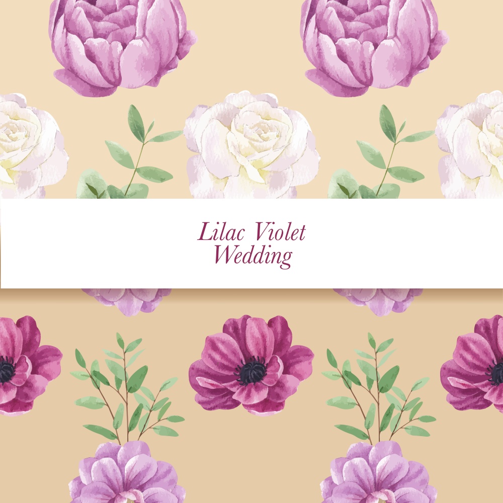 Pattern seamless with lilac violet wedding concept,watercolor style