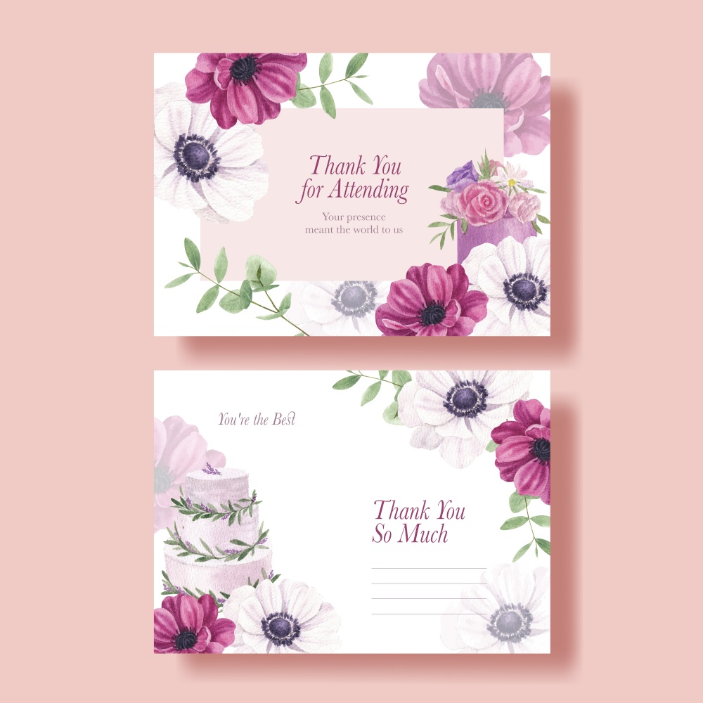 Postcard template with lilac violet wedding concept,watercolor style