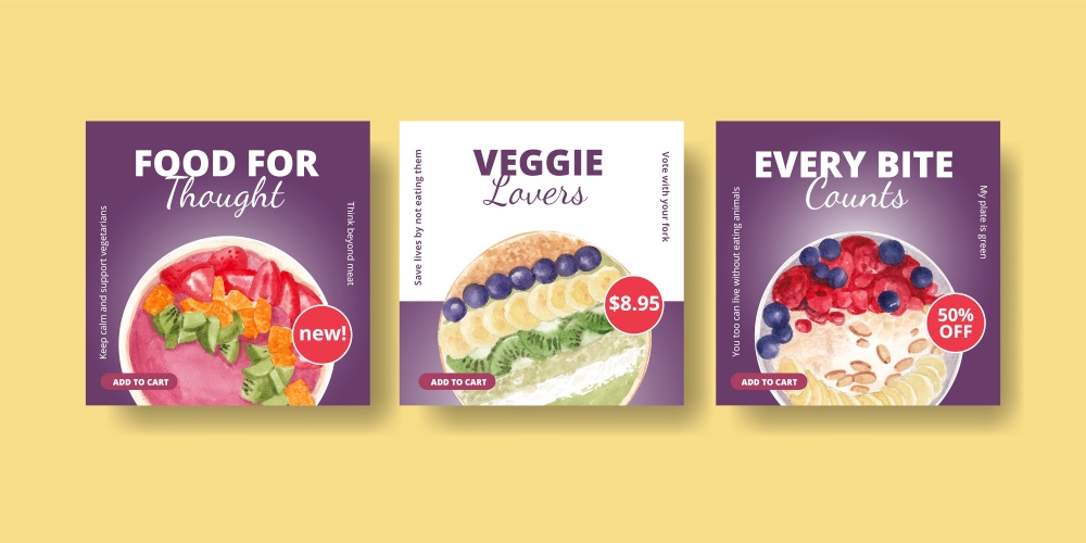 Banner template with world vegetarian day concept,watercolor style
