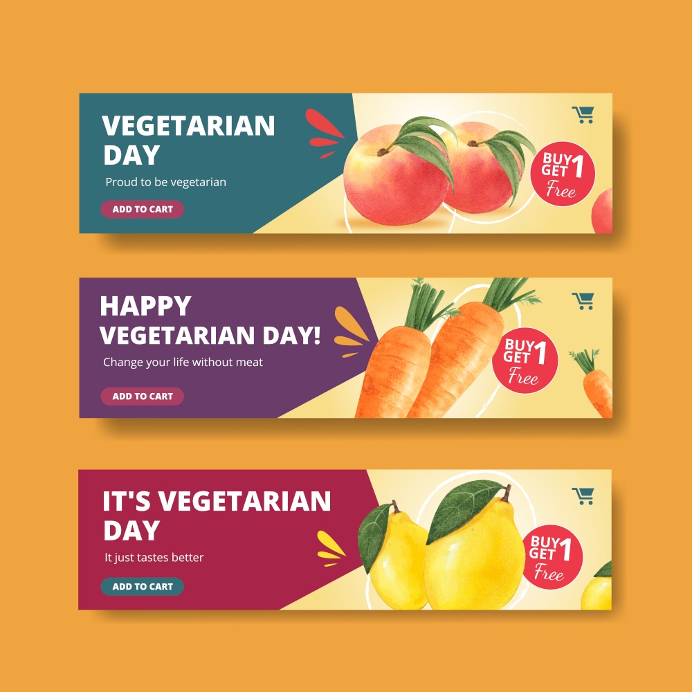 Banner template with world vegetarian day concept,watercolor style