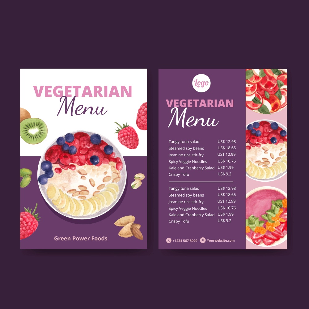 Menu template with world vegetarian day concept,watercolor style