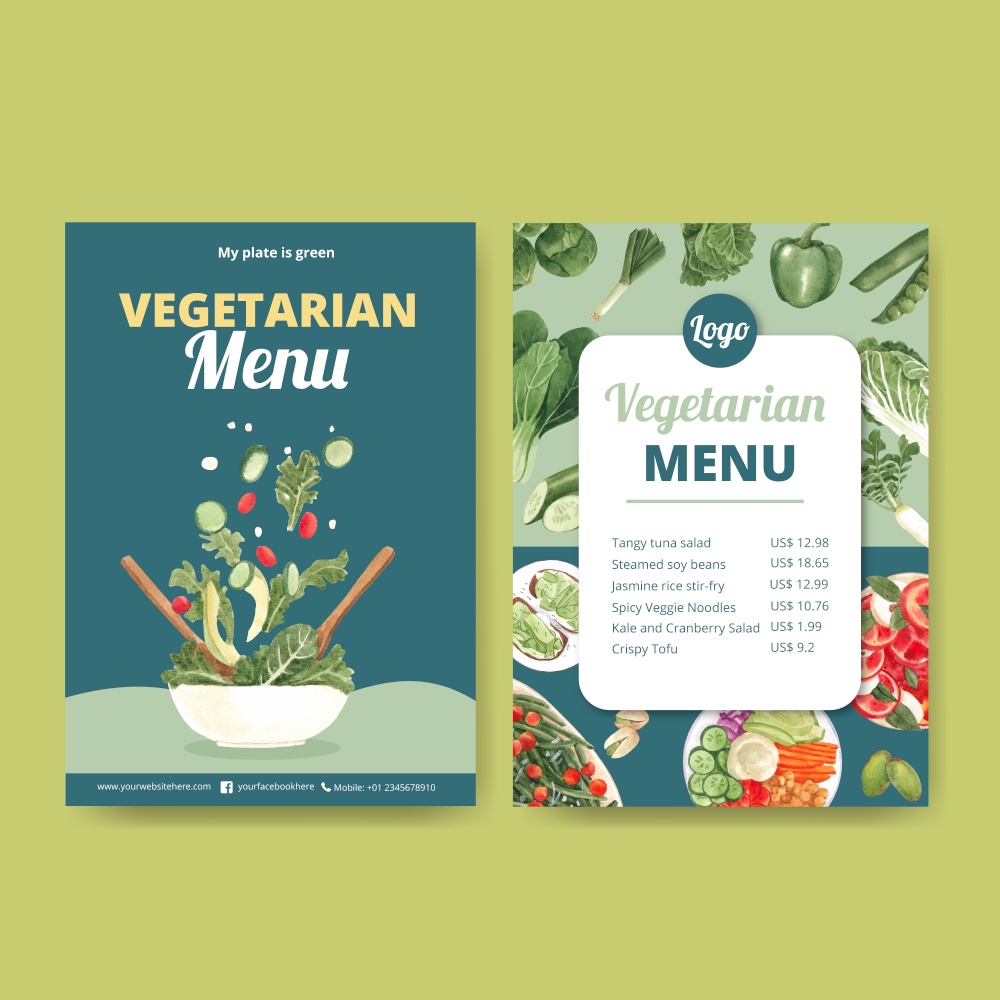 Menu template with world vegetarian day concept,watercolor style