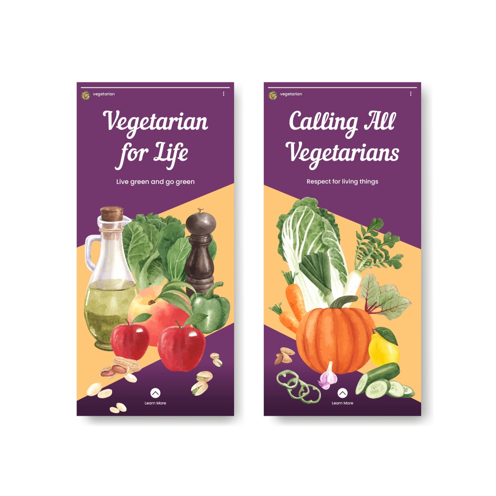 Instagram template with world vegetarian day concept,watercolor style
