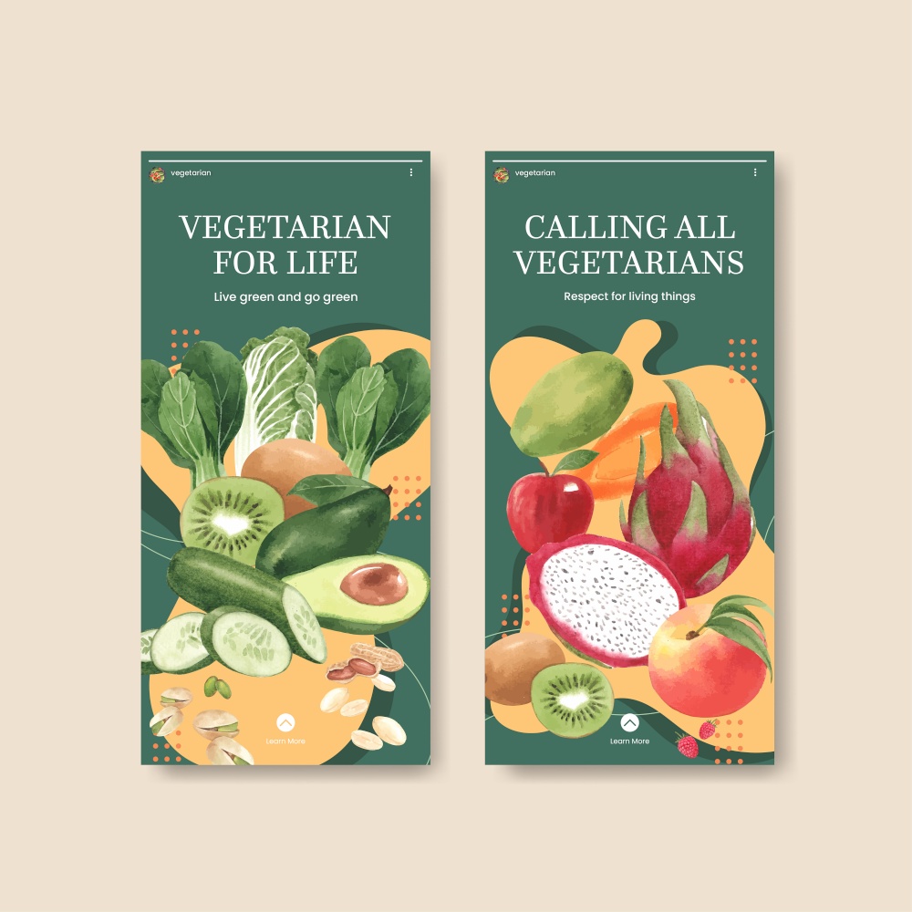 Instagram template with world vegetarian day concept,watercolor style