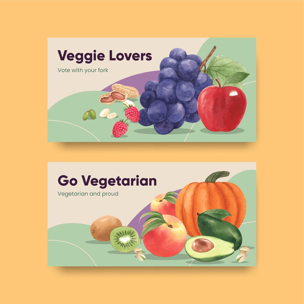 Twitter template with world vegetarian day concept,watercolor style